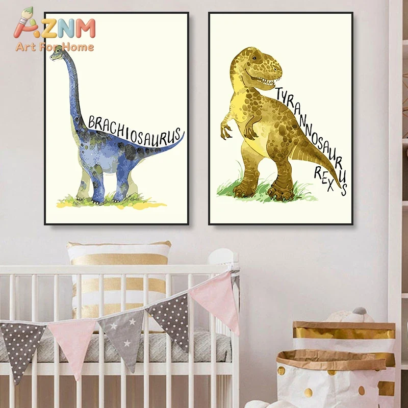 AZNM Watercolor Dinosaur Canva - Kids Education Name ulasan dan harga