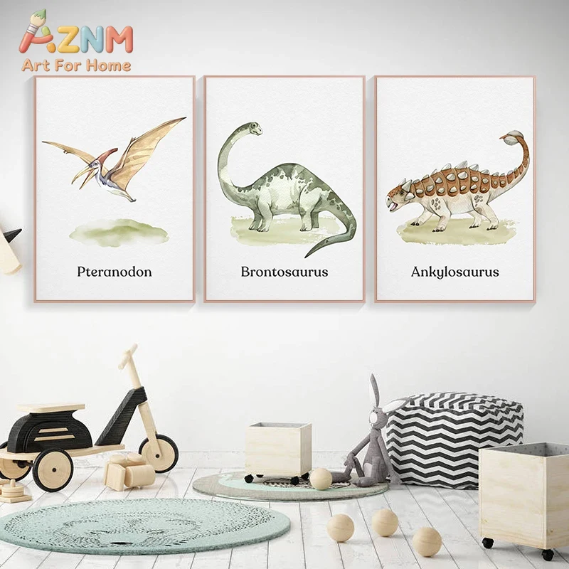 AZNM Watercolor Dinosaur Canva - Kids Education Name ulasan dan harga